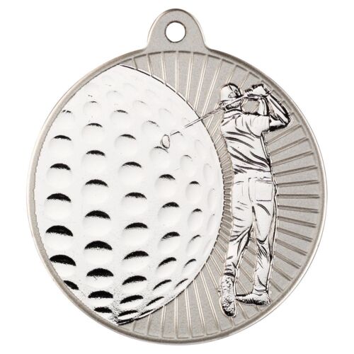Golf 'Two Colour' Medal - Matt Silver/Silver 2" Thumbnail