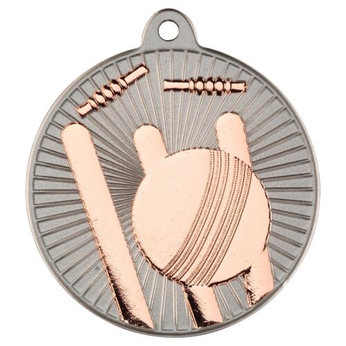 Cricket 'Two Colour' Medal - Matt Silver/Bronze 2" Thumbnail