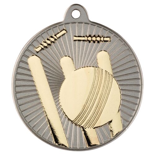 Cricket 'Two Colour' Medal - Matt Silver/Gold 2" Thumbnail