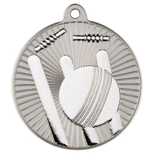 Cricket 'Two Colour' Medal - Matt Silver/Silver 2" Thumbnail
