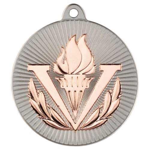 Victory Torch 'Two Colour' Medal - Matt Silver/Bronze 2" Thumbnail