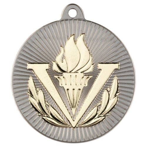 Victory Torch 'Two Colour' Medal - Matt Silver/Gold 2" Thumbnail