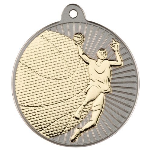 Basketball 'Two Colour' Medal - Matt Silver/Gold 2" Thumbnail