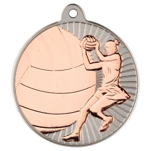 Netball 'Two Colour' Medal - Matt Silver/Bronze 2" Thumbnail