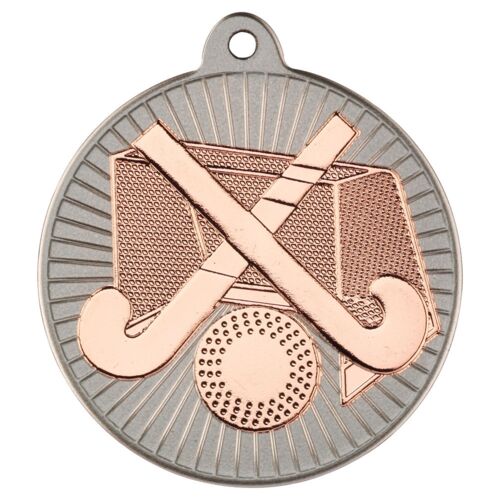 Hockey 'Two Colour' Medal - Matt Silver/Bronze 2" Thumbnail