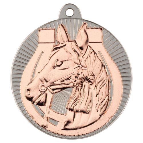 Horse 'Two Colour' Medal - Matt Silver/Bronze 2" Thumbnail