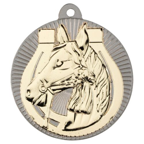 Horse 'Two Colour' Medal - Matt Silver/Gold 2" Thumbnail