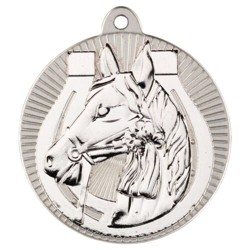 Horse 'Two Colour' Medal - Matt Silver/Silver 2" Thumbnail