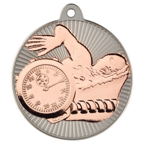 Swimming 'Two Colour' Medal - Matt Silver/Bronze 2" Thumbnail
