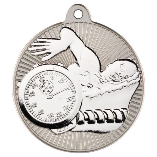 Swimming 'Two Colour' Medal - Matt Silver/Silver 2" Thumbnail