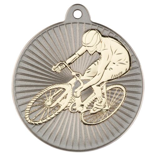 Cycling 'Two Colour' Medal - Matt Silver/Gold 2" Thumbnail
