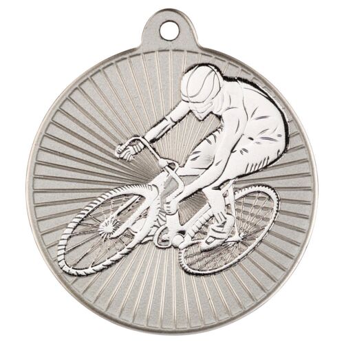 Cycling 'Two Colour' Medal - Matt Silver/Silver 2" Thumbnail