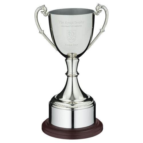 Nickel Plated Cup On Round Plinth With Band - 14.5" Thumbnail