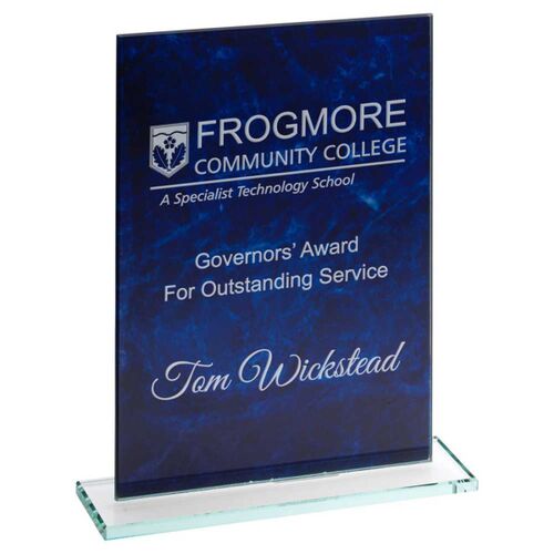 Blue Marble Backed Jade Glass Rectangle - 6.5" Thumbnail