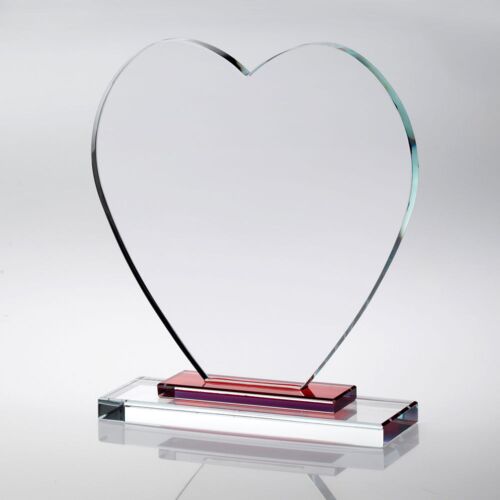 Clear Glass Heart With Red Stepped Base (10MM Thick) - 8In Thumbnail