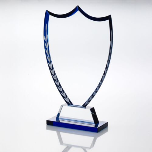 Clear Glass Shield With Blue Edge And Frosted Wreath (10MM Thick) - 8In Thumbnail