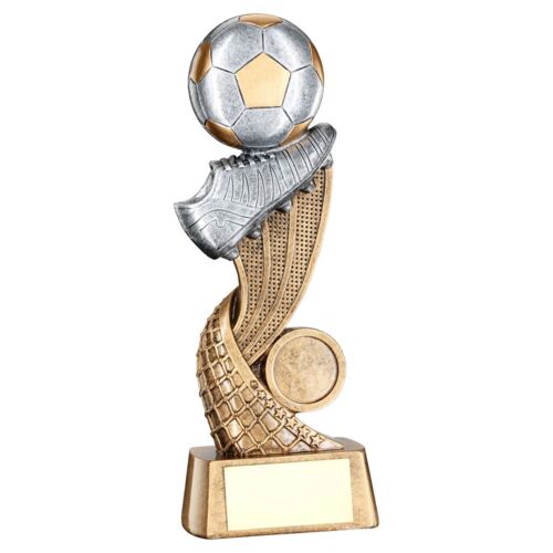 BRZ/GOLD/PEW Football + Boot On Swoosh Net With Plate (1In Cen) - 9.25In Thumbnail