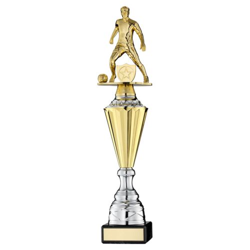 Gold Plastic Male Football Figure On Gold/Silver Trophy (1In Cen) - 15.75In Thumbnail
