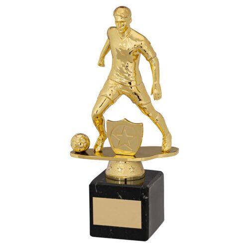 Gold/Blk Plastic Male Football Figure On Blk Marble Trophy (1In Cen) - 8In Thumbnail