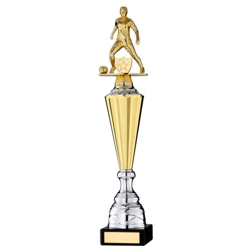 Gold Plastic Female Football Figure On Gold/Silver Trophy (1In Cen) - 15.75In Thumbnail