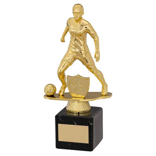 Gold/Blk Plastic Female Football Figure On Blk Marble Trophy (1In Cen) - 8In Thumbnail