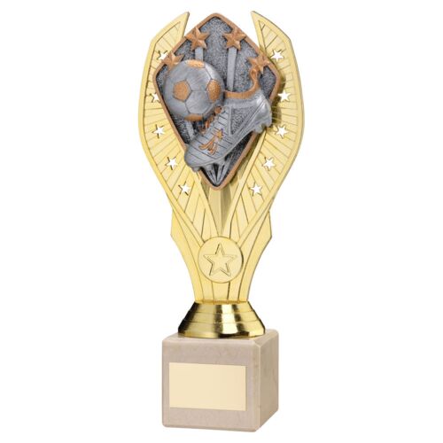 Gold Plastic Holder + Football Disc On Cream Marble Trophy (1In Cen) - 7.75In Thumbnail