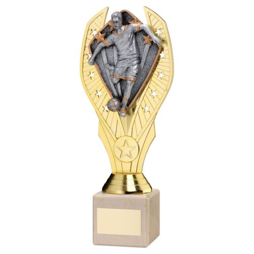 Gold Plastic Holder + Male Football Disc On Cream Marble Trophy (1In Cen) - 7.75In Thumbnail