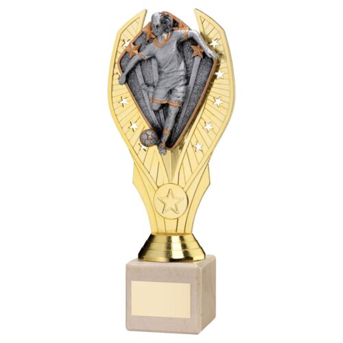 Gold Plastic Holder + Female Football Disc On Cream Marble Trophy (1In Cen) - 11In Thumbnail