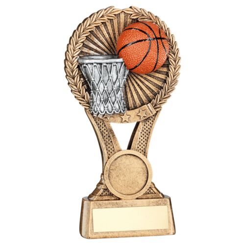 BRZ/GOLD/PEW Basketball Round Wreath On V Riser With Plate (1In Cen) - 6In Thumbnail