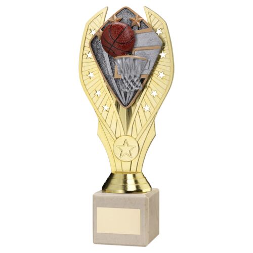 Gold Plastic Holder + Basketball Disc On Cream Marble Trophy (1In Cen) - 11In Thumbnail