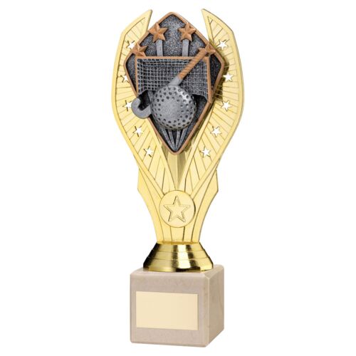 Gold Plastic Holder + Hockey Disc On Cream Marble Trophy (1In Cen) - 10In Thumbnail