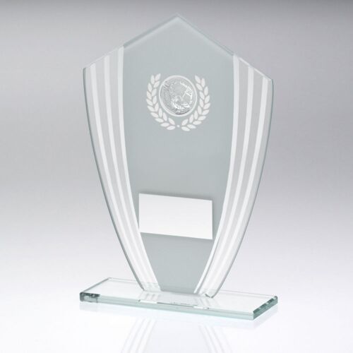 White/Silver Glass Shield Plaque With Golf Insert & Plate - 8In Thumbnail