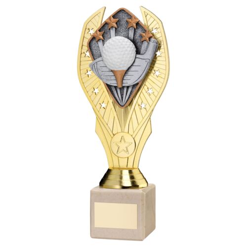Gold Plastic Holder + Golf Disc On Cream Marble Trophy (1In Cen) - 11In Thumbnail