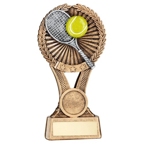 BRZ/GOLD/PEW Tennis Round Wreath On V Riser With Plate (1In Cen) - 6In Thumbnail