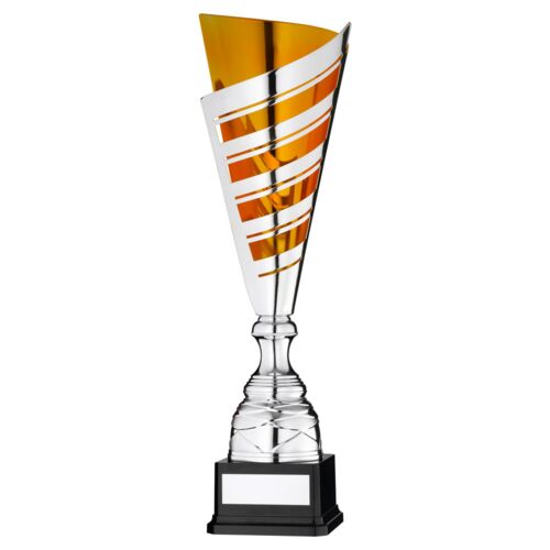 Silver/Gold Stripe Cup Assembled Trophy And Plate - 18In Thumbnail