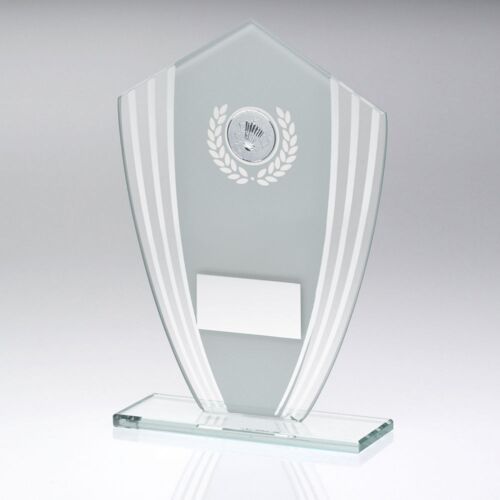 White/Silver Glass Shield Plaque With Badminton Insert & Plate - 7.25In Thumbnail
