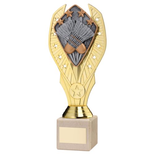 Gold Plastic Holder + Badminton Disc On Cream Marble Trophy (1In Cen) - 7.75In Thumbnail