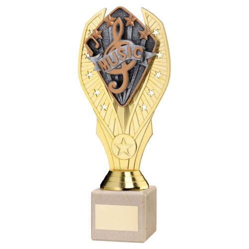 Gold Plastic Holder + Music Disc On Cream Marble Trophy (1In Cen) - 7.75In Thumbnail