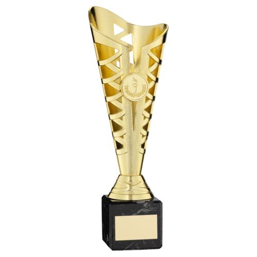 Gold Plastic Titan Cup On Black Marble Assembled Trophy (1In Cen) - 10In Thumbnail