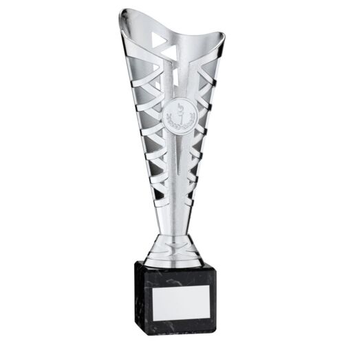 Silver Plastic Titan Cup On Black Marble Assembled Trophy (1In Cen) - 11In Thumbnail