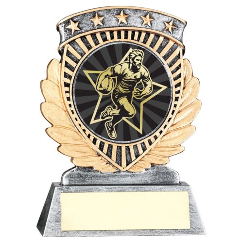 Pew/Gold 5 Star Holder With Vinyl Male Rugby Insert & Plate - 3.75In Thumbnail