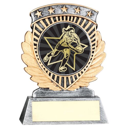 Pew/Gold 5 Star Holder With Vinyl Female Rugby Insert & Plate - 3.75In Thumbnail