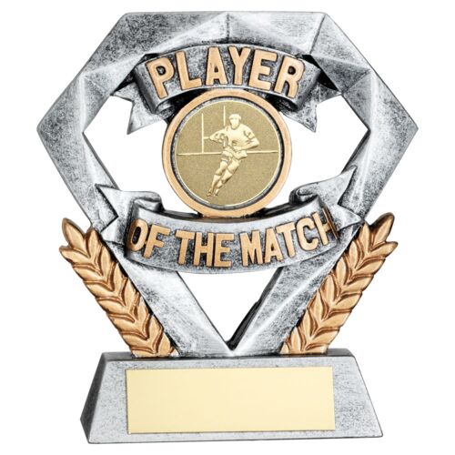 Pew/Gold Player Of The Match Mini Diamond With Rugby Insert & Plate - 4In Thumbnail
