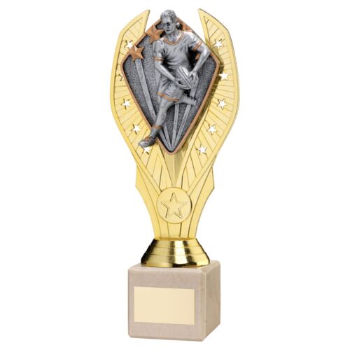 Gold Plastic Holder + Male Rugby Disc On Cream Marble Trophy (1In Cen) - 10In Thumbnail