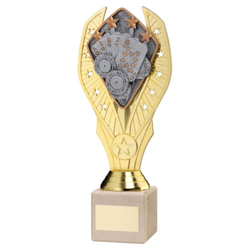 Gold Plastic Holder + Cards Disc On Cream Marble Trophy (1In Cen) - 10In Thumbnail