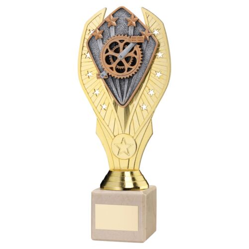 Gold Plastic Holder + Cycling Disc On Cream Marble Trophy (1In Cen) - 10In Thumbnail
