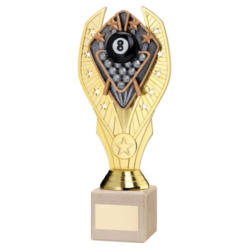Gold Plastic Holder + Pool Disc On Cream Marble Trophy (1In Cen) - 10In Thumbnail
