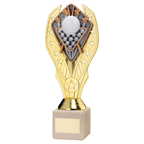 Gold Plastic Holder + Snooker Disc On Cream Marble Trophy (1In Cen) - 10In Thumbnail