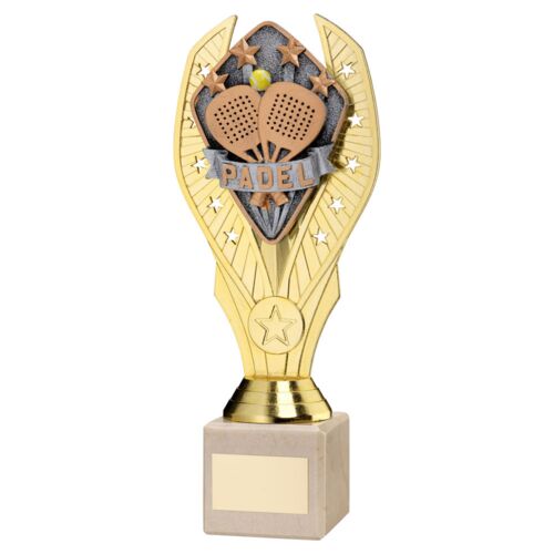 Gold Plastic Holder + Padel Disc On Cream Marble Trophy (1In Cen) - 9In Thumbnail