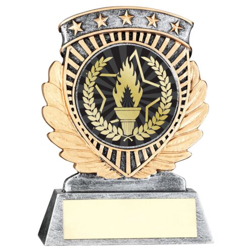 Pew/Gold 5 Star Holder With Vinyl Victory Torch Insert & Plate - 4.5In Thumbnail